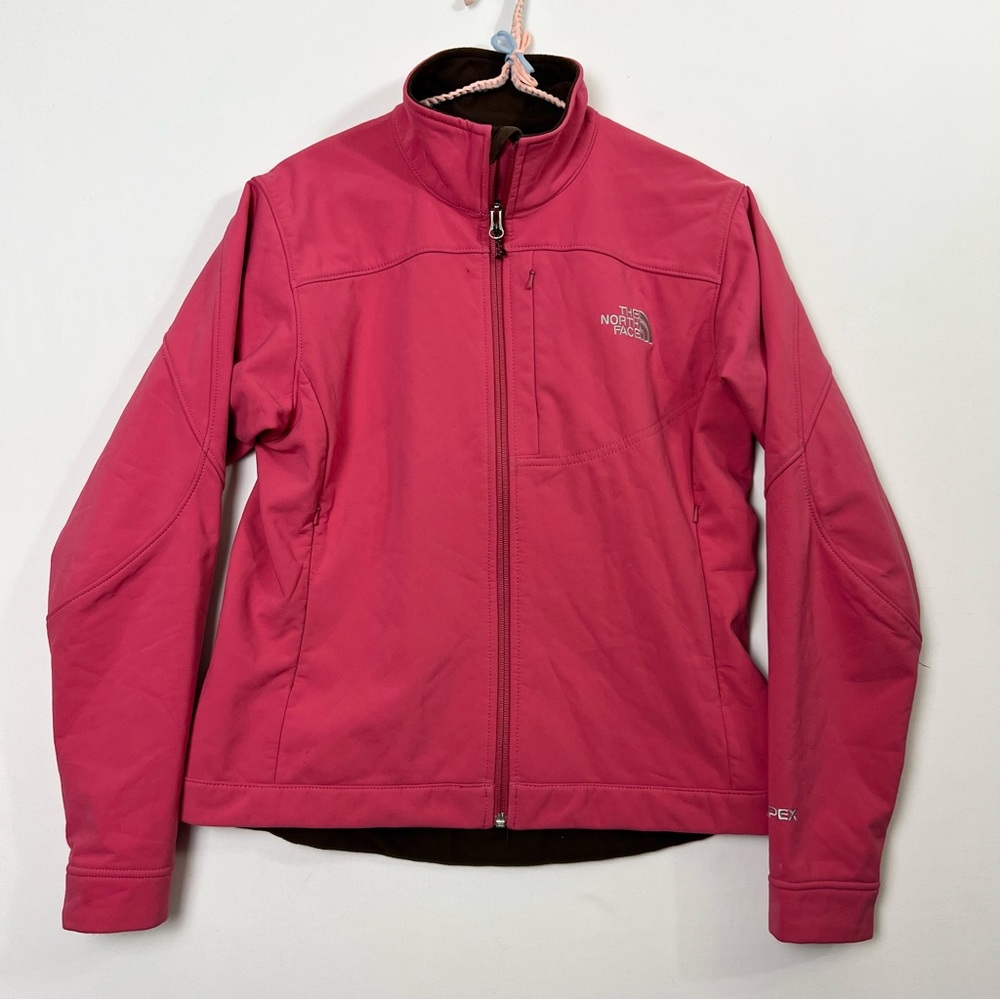The North Face Pink Apex Soft Shell Jacket Womens Small Brown Fleece Lining